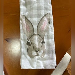 Set of two matching Bunny Rabbit Easter Spring dish towels NWT. Grey White